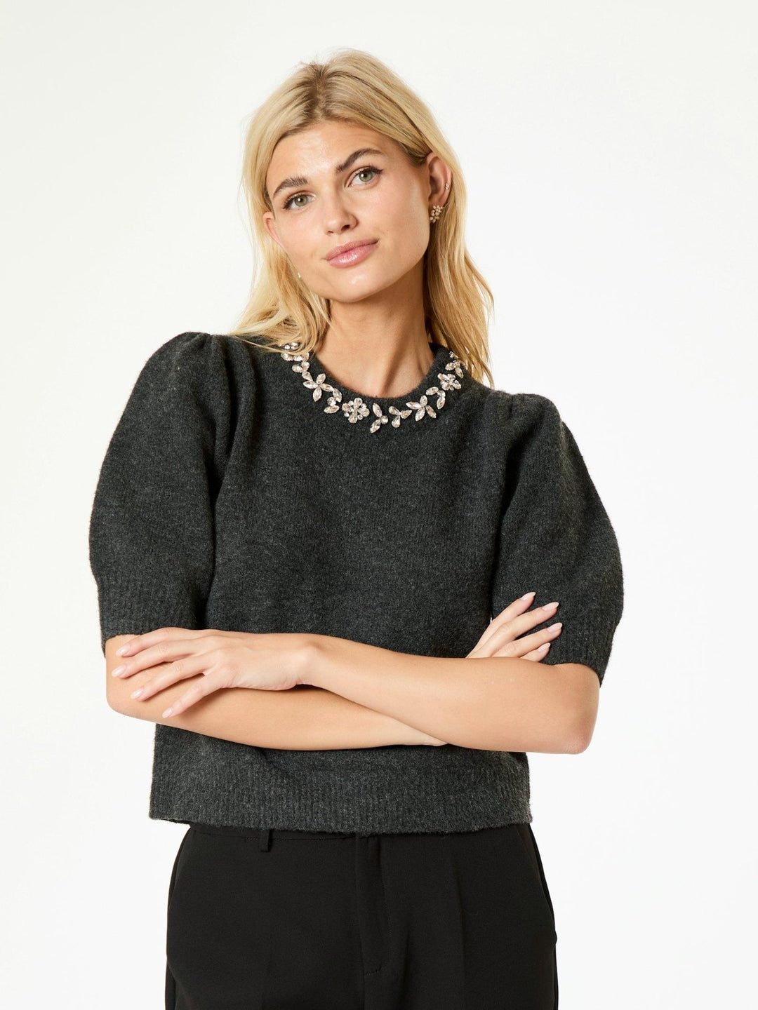 Maia Stone Knit Blouse Antracit Melange | Genser | Smuk - Dameklær på nett