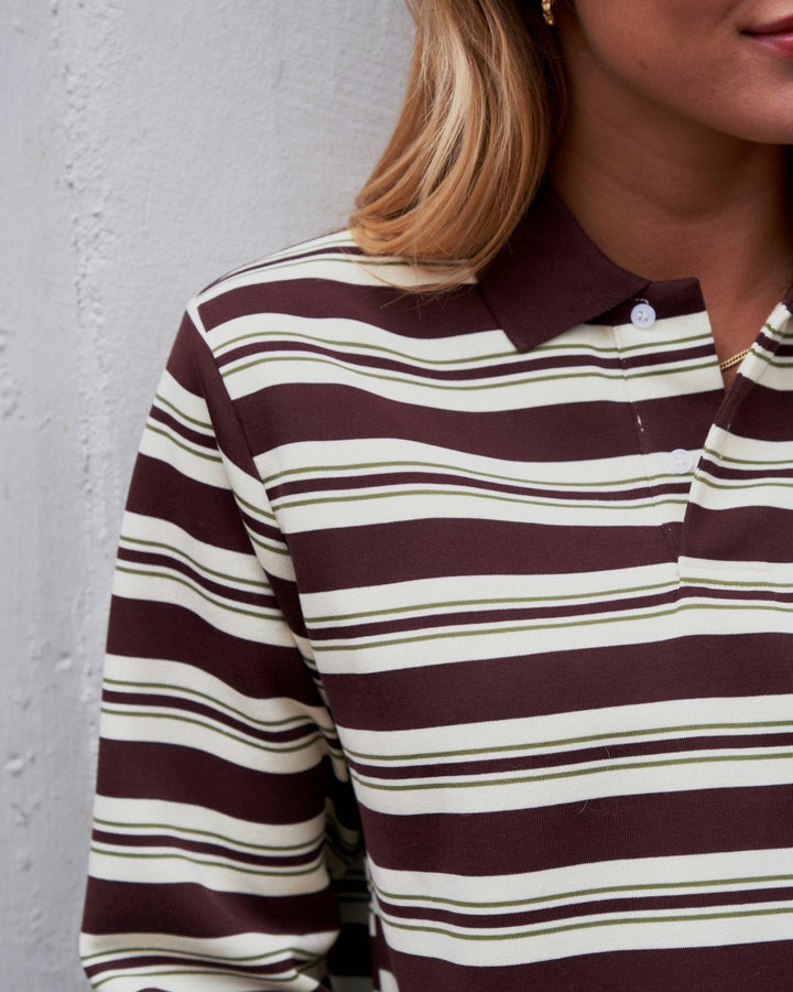 Mala Stripe Polo Blouse Brown | Skjorter og bluser | Smuk - Dameklær på nett