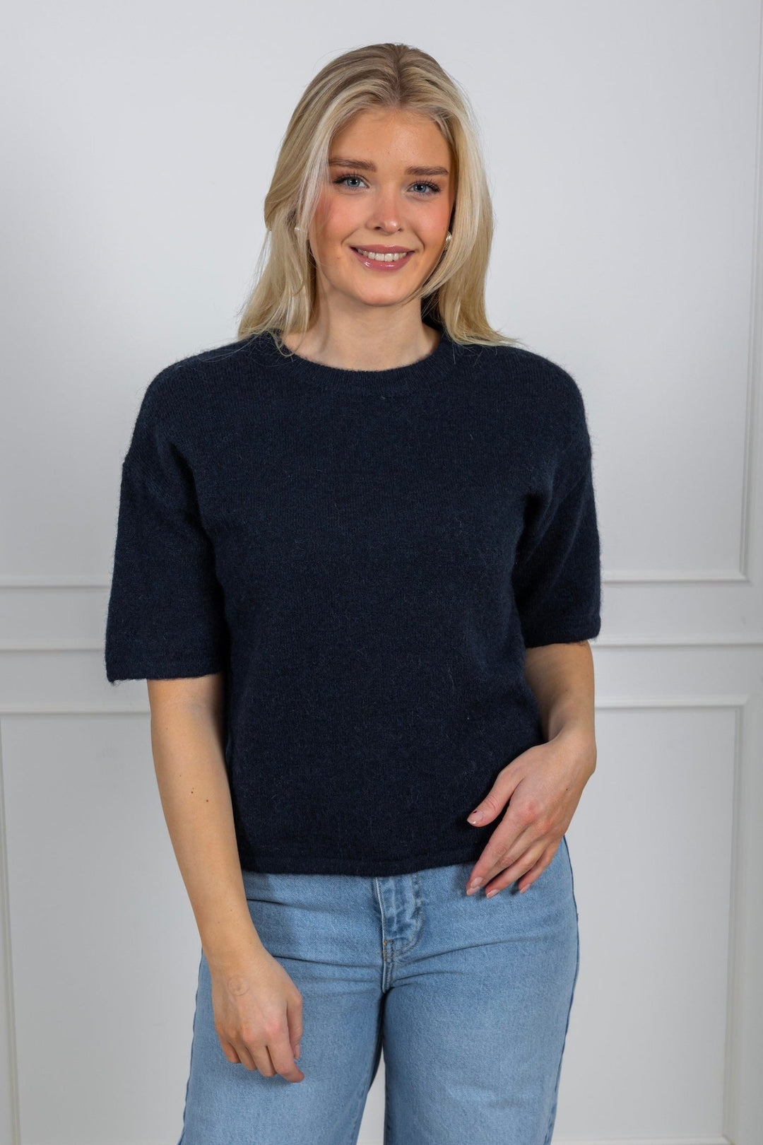 Maline - Liliana 2/4 Knit O - Neck Dark Sapphire Melange | Genser | Smuk - Dameklær på nett