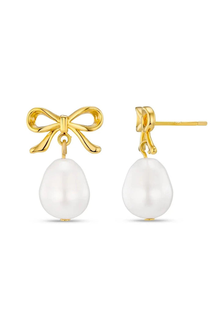 Metal Bow & Pearl Drop Earring Pale Gold | Accessories | Smuk - Dameklær på nett