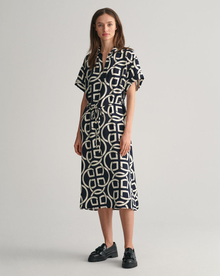 Monogram Print Short Sleeve Caftan Evening Blue | Kjoler | Smuk - Dameklær på nett