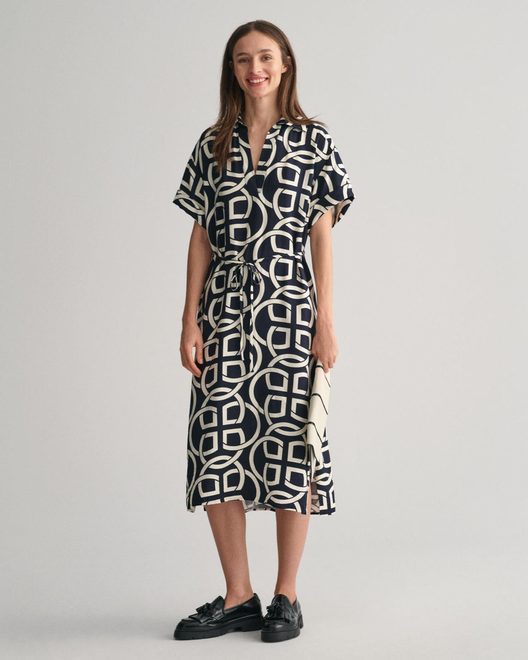 Monogram Print Short Sleeve Caftan Evening Blue | Kjoler | Smuk - Dameklær på nett