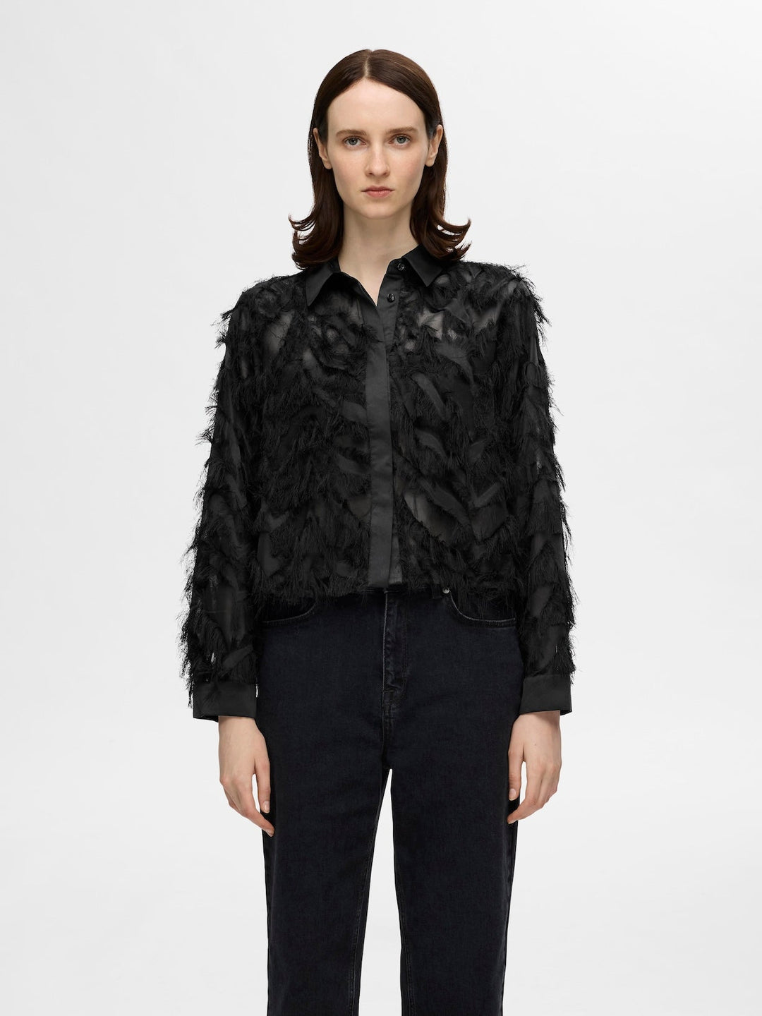 Myline Ls Fluffy Cropped Shirt Black | Skjorter og bluser | Smuk - Dameklær på nett