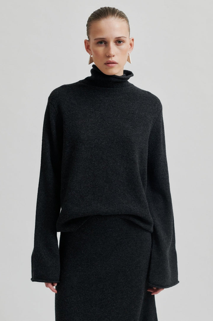 Neva Knit T - Neck Dark Grey Melange | Genser | Smuk - Dameklær på nett