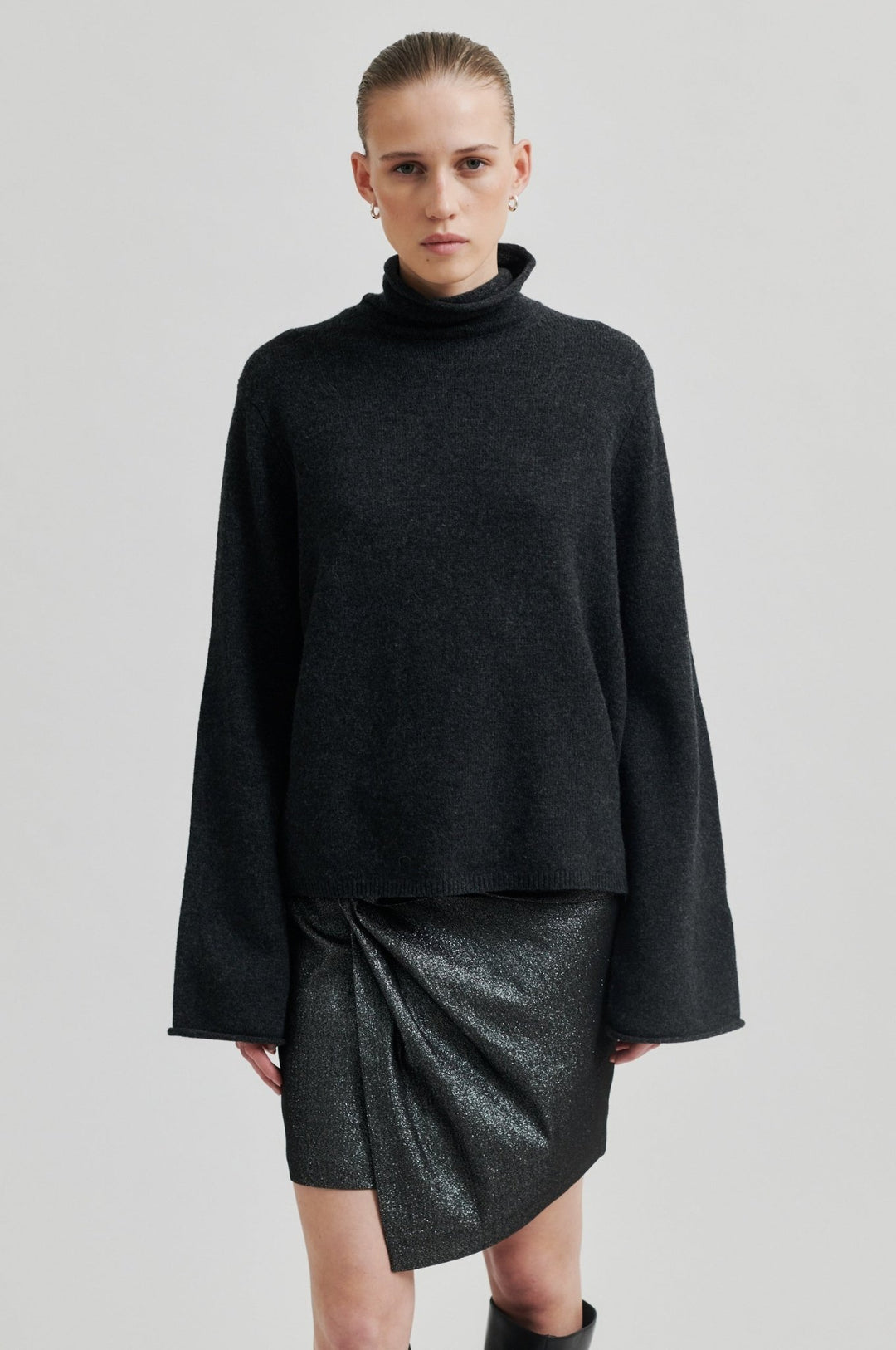 Neva Knit T - Neck Dark Grey Melange | Genser | Smuk - Dameklær på nett