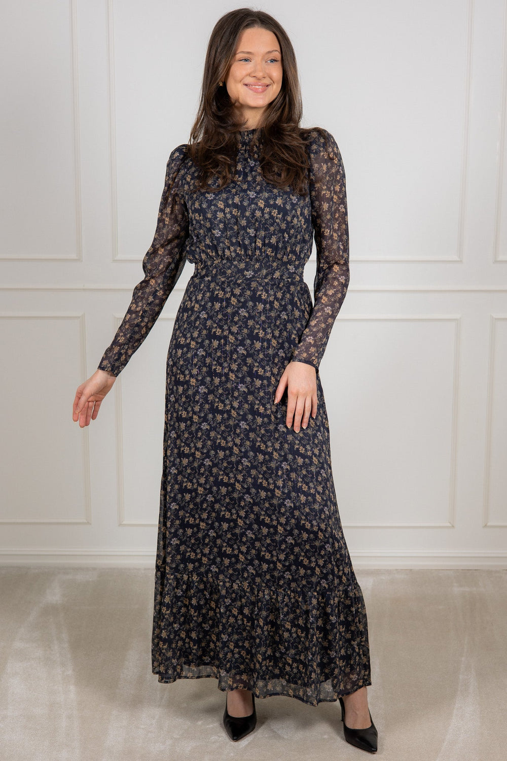 Nora Dress Navy Dahlia Print | Kjoler | Smuk - Dameklær på nett