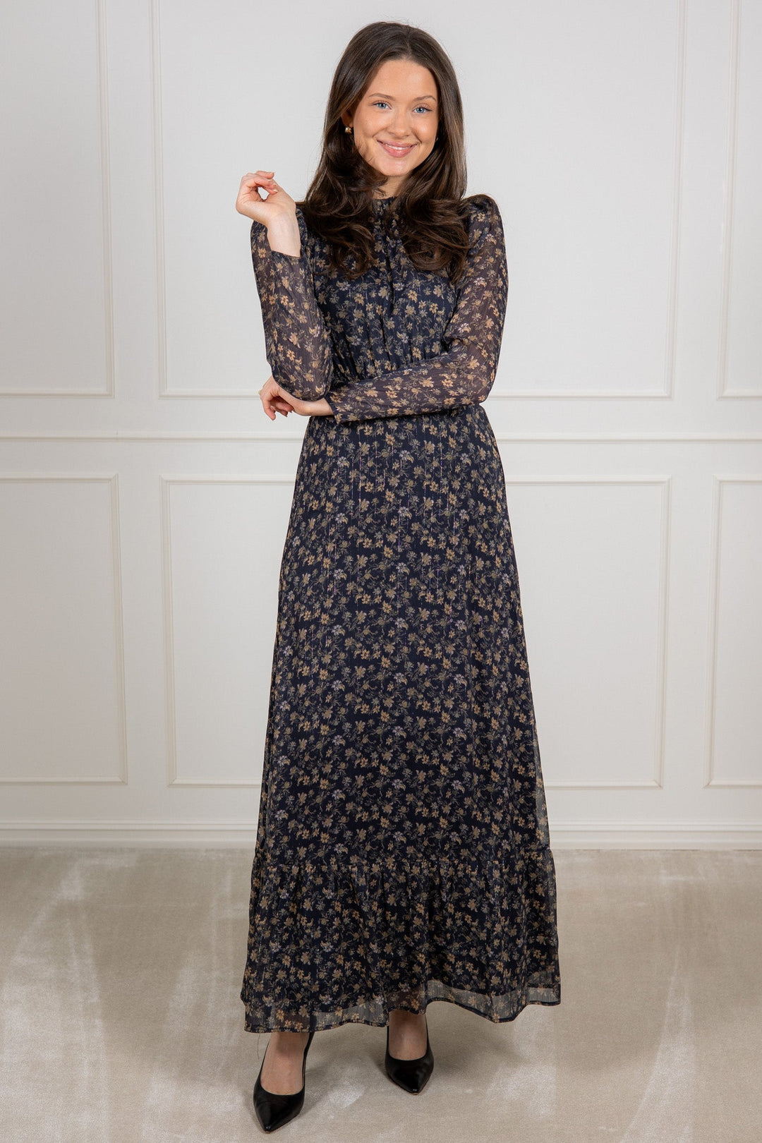 Nora Dress Navy Dahlia Print | Kjoler | Smuk - Dameklær på nett