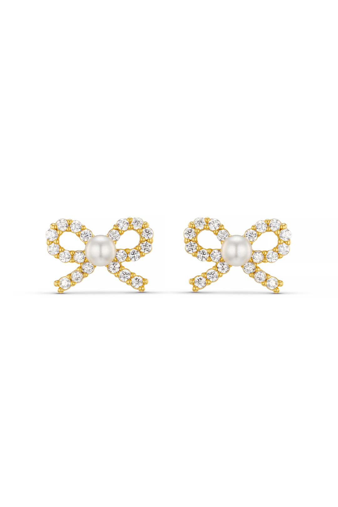 Pearl & Crystal Bow Stud Earrings Pale Gold | Accessories | Smuk - Dameklær på nett