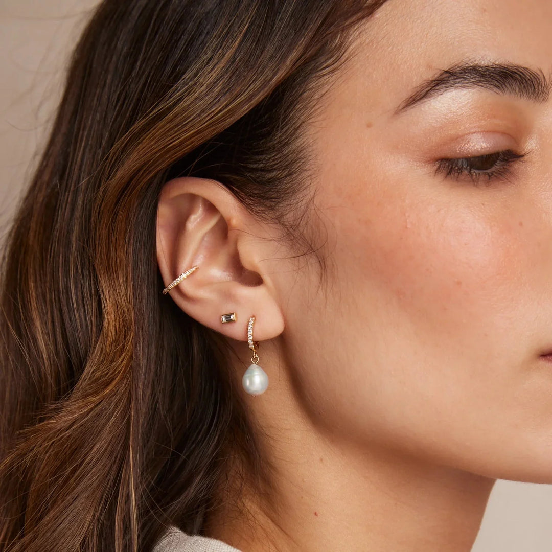 Pearl Drop Pave Hoop Earring Pearl