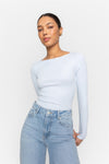 Petronella Rib Boatneck Light Blue