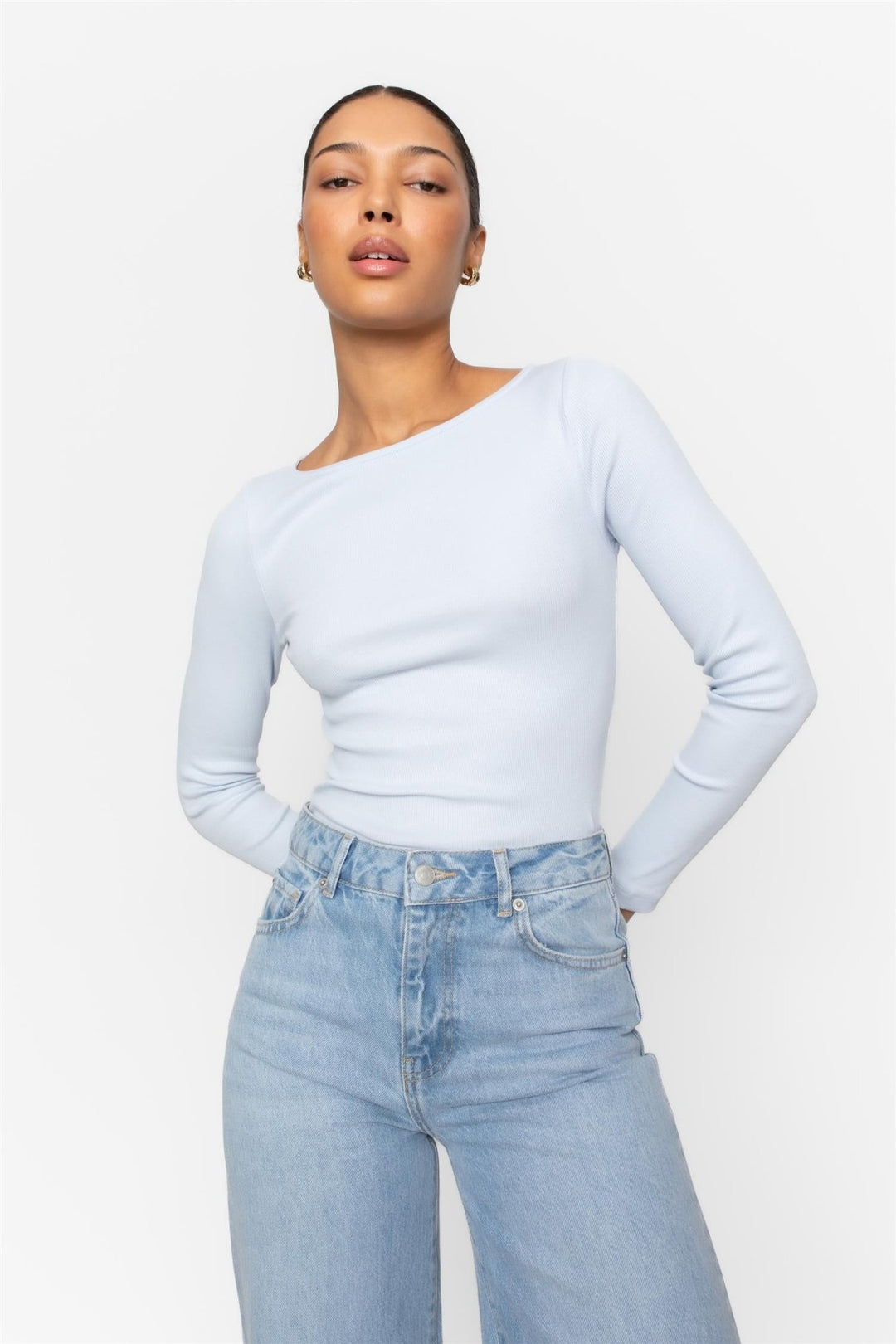 Petronella Rib Boatneck Light Blue | Topper | Smuk - Dameklær på nett