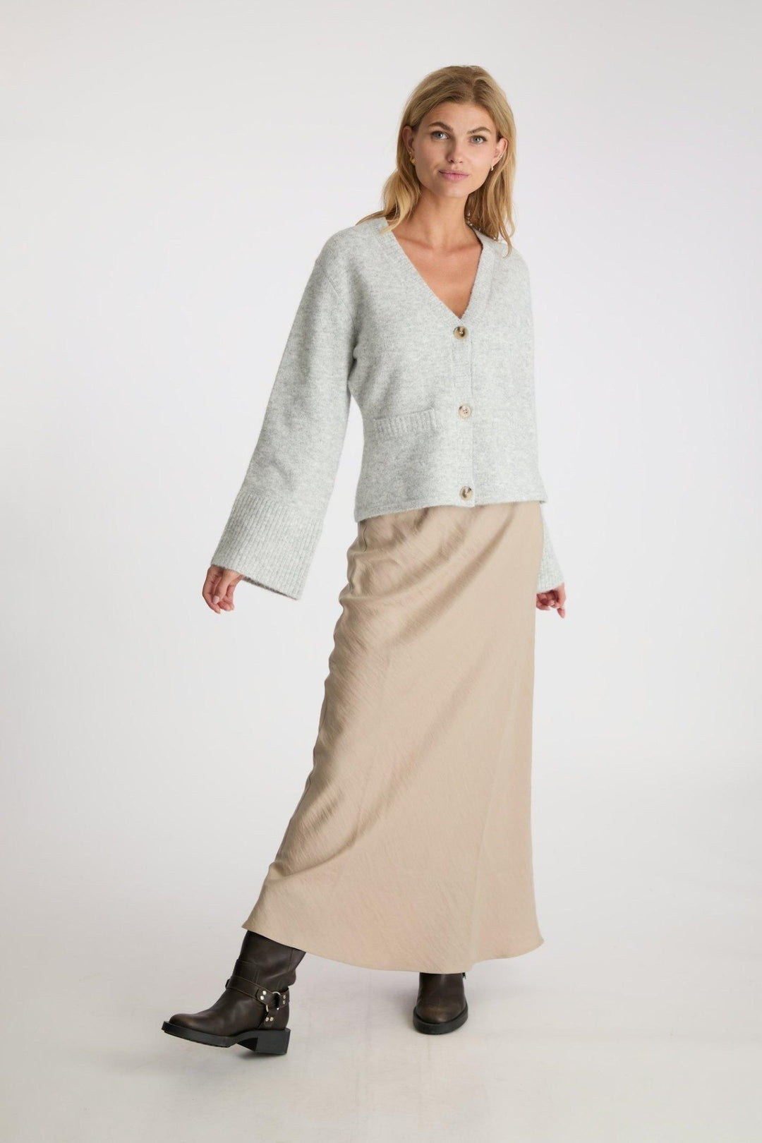 Pixie Knit Cardigan Light Grey Melange | Genser | Smuk - Dameklær på nett