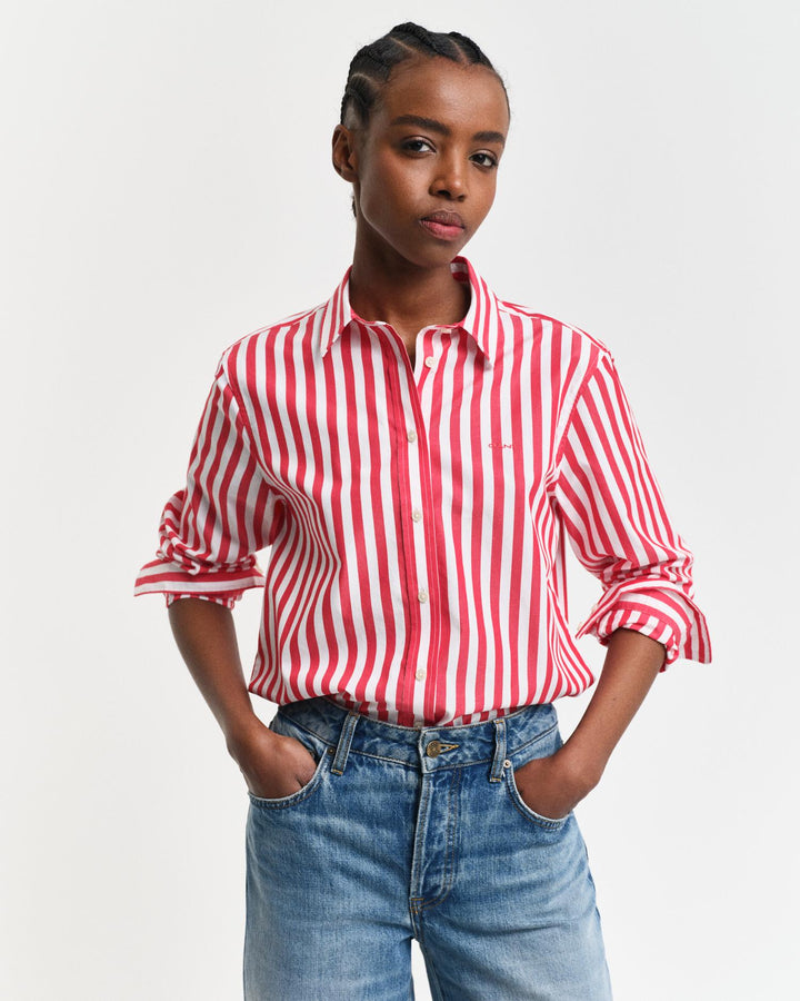 Regular Fit Wide Striped Poplin Shirt Bright Bed | Skjorter og bluser | Smuk - Dameklær på nett