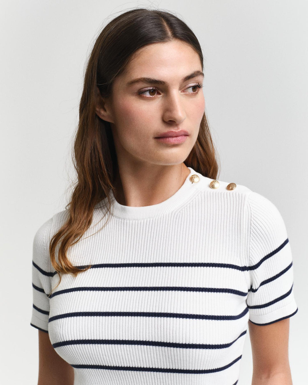 Ribbed Breton Crew Neck Sweater Cream | Genser | Smuk - Dameklær på nett