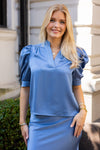 Roella Heavy Sateen Blouse Smoke Blue