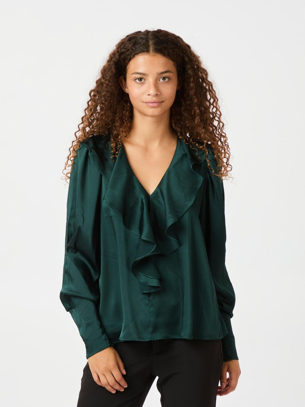 Sandie Sateen Blouse Dark Green | Skjorter og bluser | Smuk - Dameklær på nett