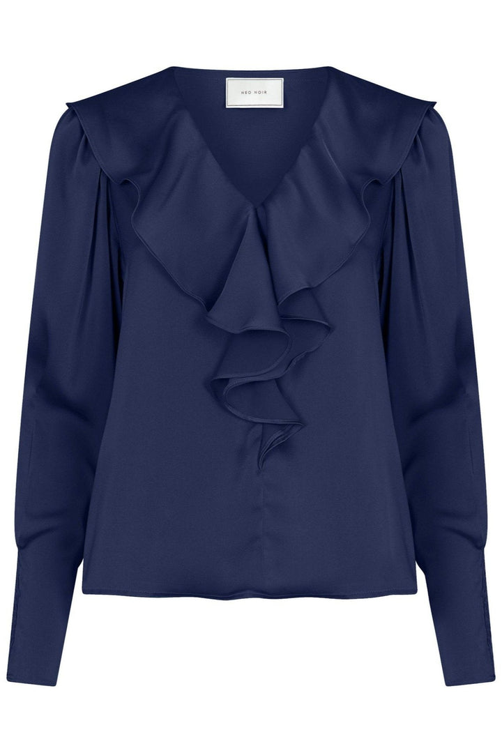 Sandie Sateen Blouse Navy | Skjorter og bluser | Smuk - Dameklær på nett