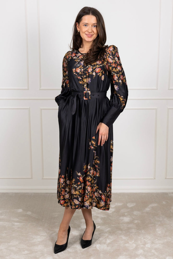 Satin Midi Dress Midnight Blossom | Kjoler | Smuk - Dameklær på nett