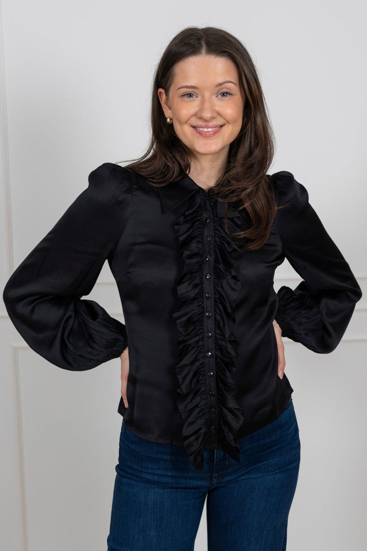 Satin Ruffle Blouse Black | Skjorter og bluser | Smuk - Dameklær på nett