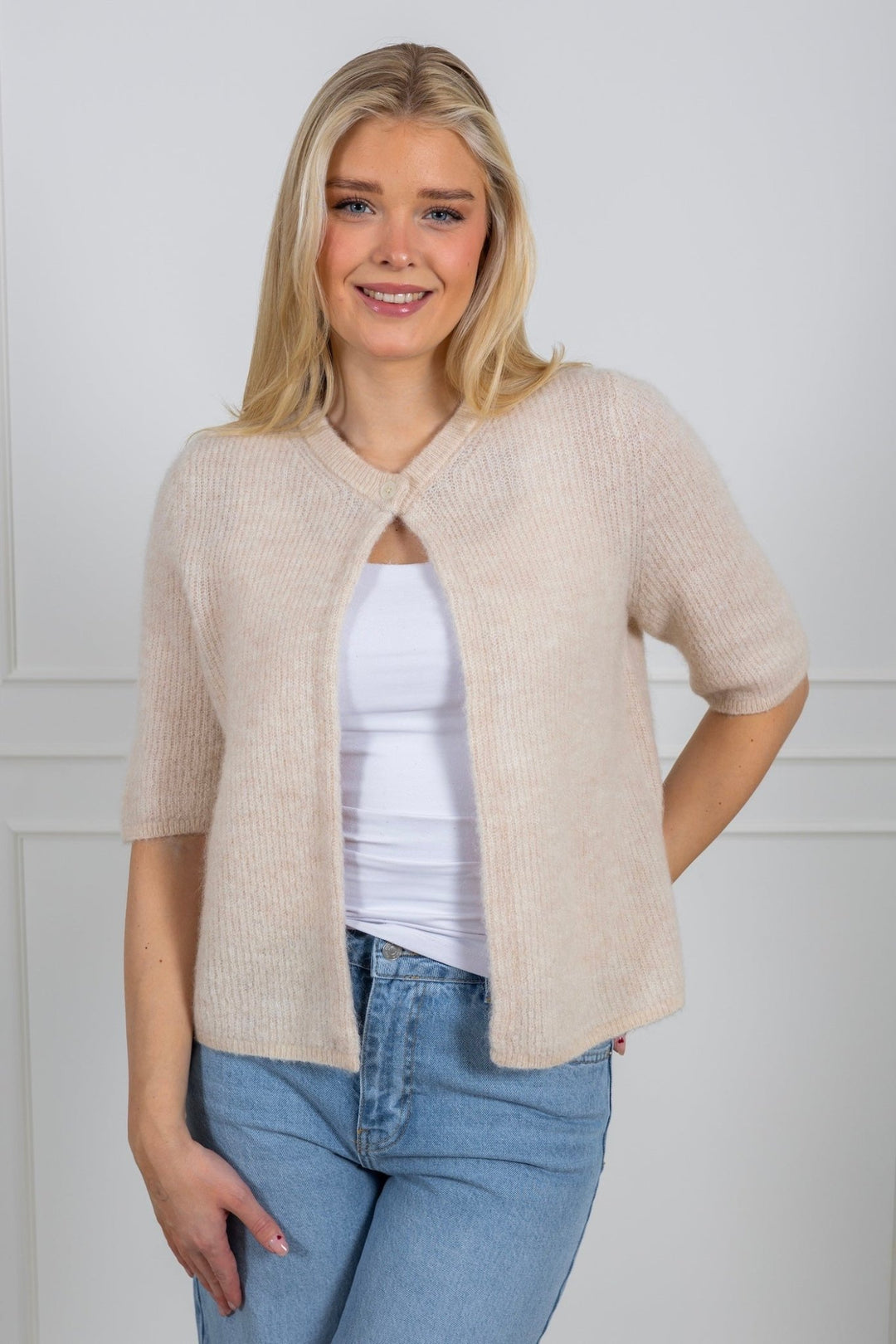 Sia Ras 2/4 Rib Knit Cardigan Birch Melange | Genser | Smuk - Dameklær på nett