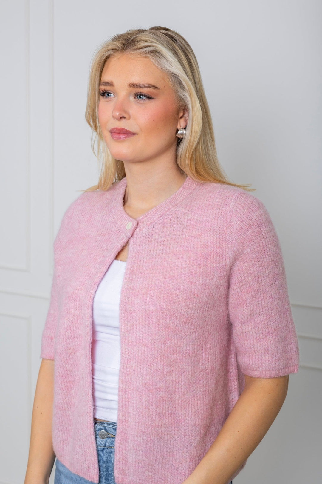 Sia Ras 2/4 Rib Knit Cardigan Bleached Mauve Melange | Genser | Smuk - Dameklær på nett