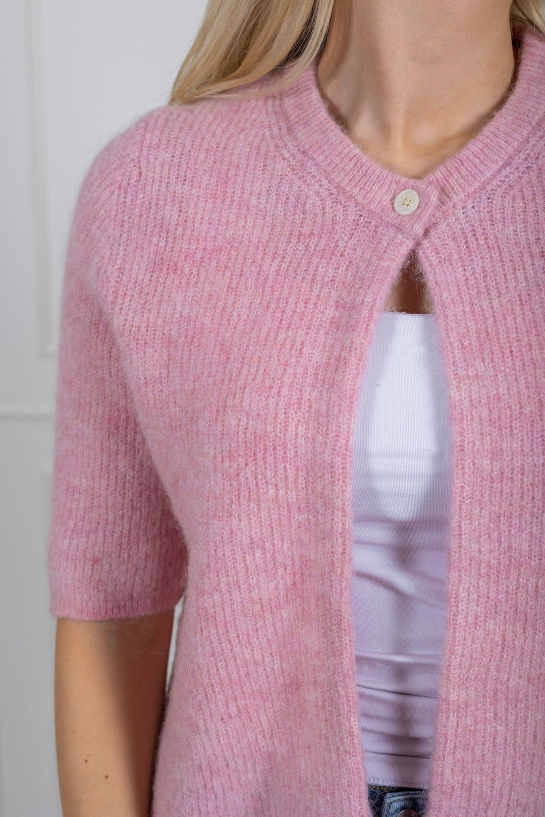 Sia Ras 2/4 Rib Knit Cardigan Bleached Mauve Melange | Genser | Smuk - Dameklær på nett