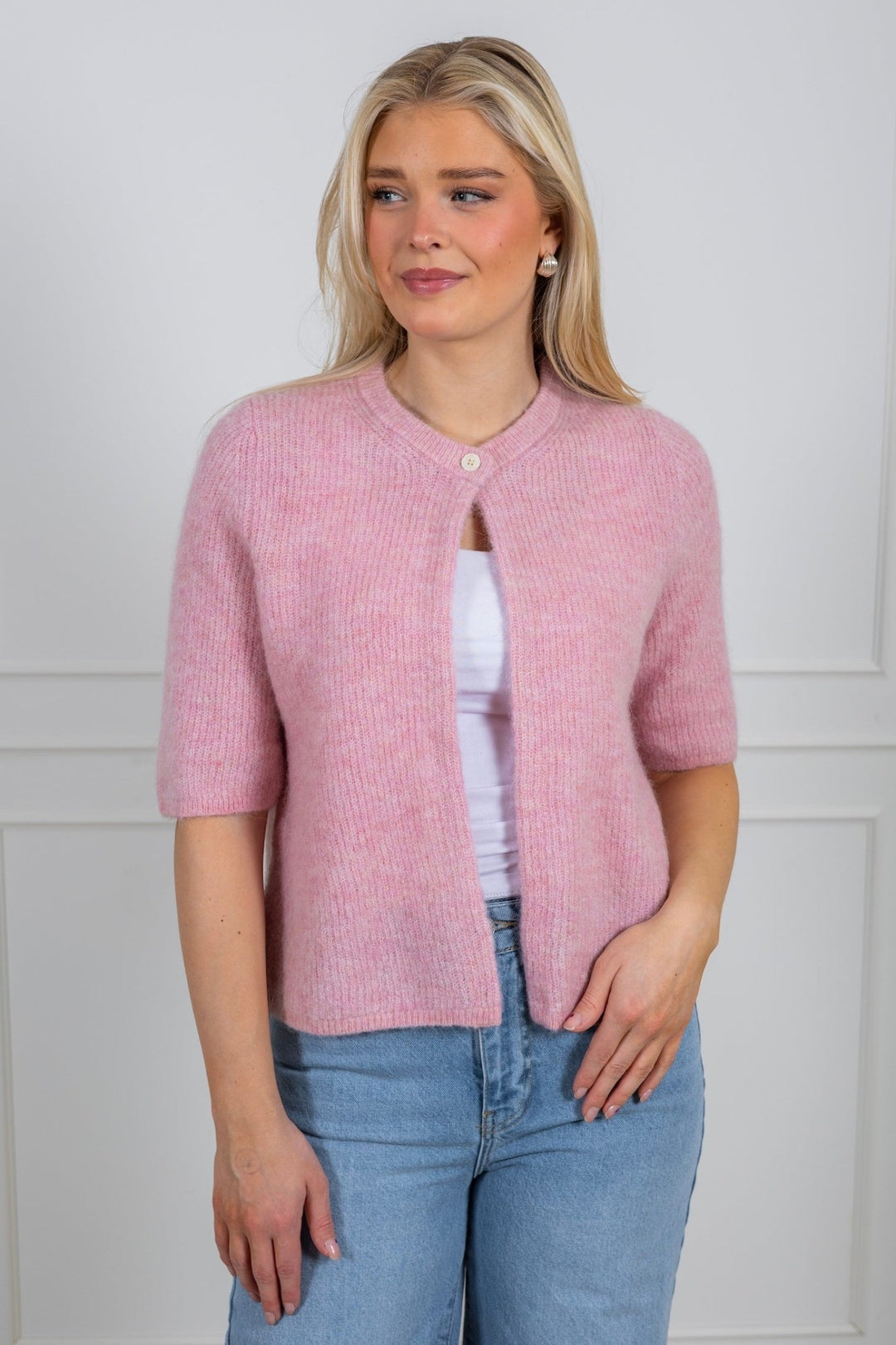 Sia Ras 2/4 Rib Knit Cardigan Bleached Mauve Melange | Genser | Smuk - Dameklær på nett