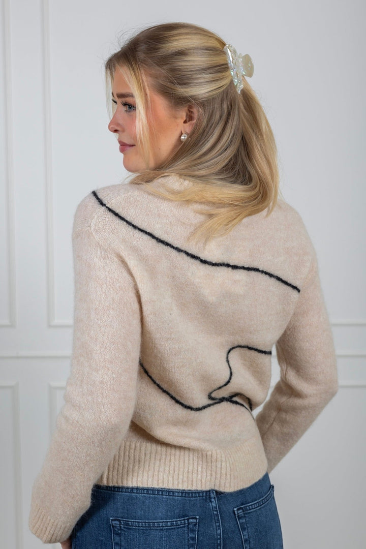 Sia Ras Ls Knit Artwork O - Neck Birch Black | Genser | Smuk - Dameklær på nett