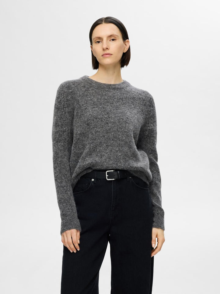 Sia Ras Ls Knit O - Neck Medium Grey Melange | Genser | Smuk - Dameklær på nett