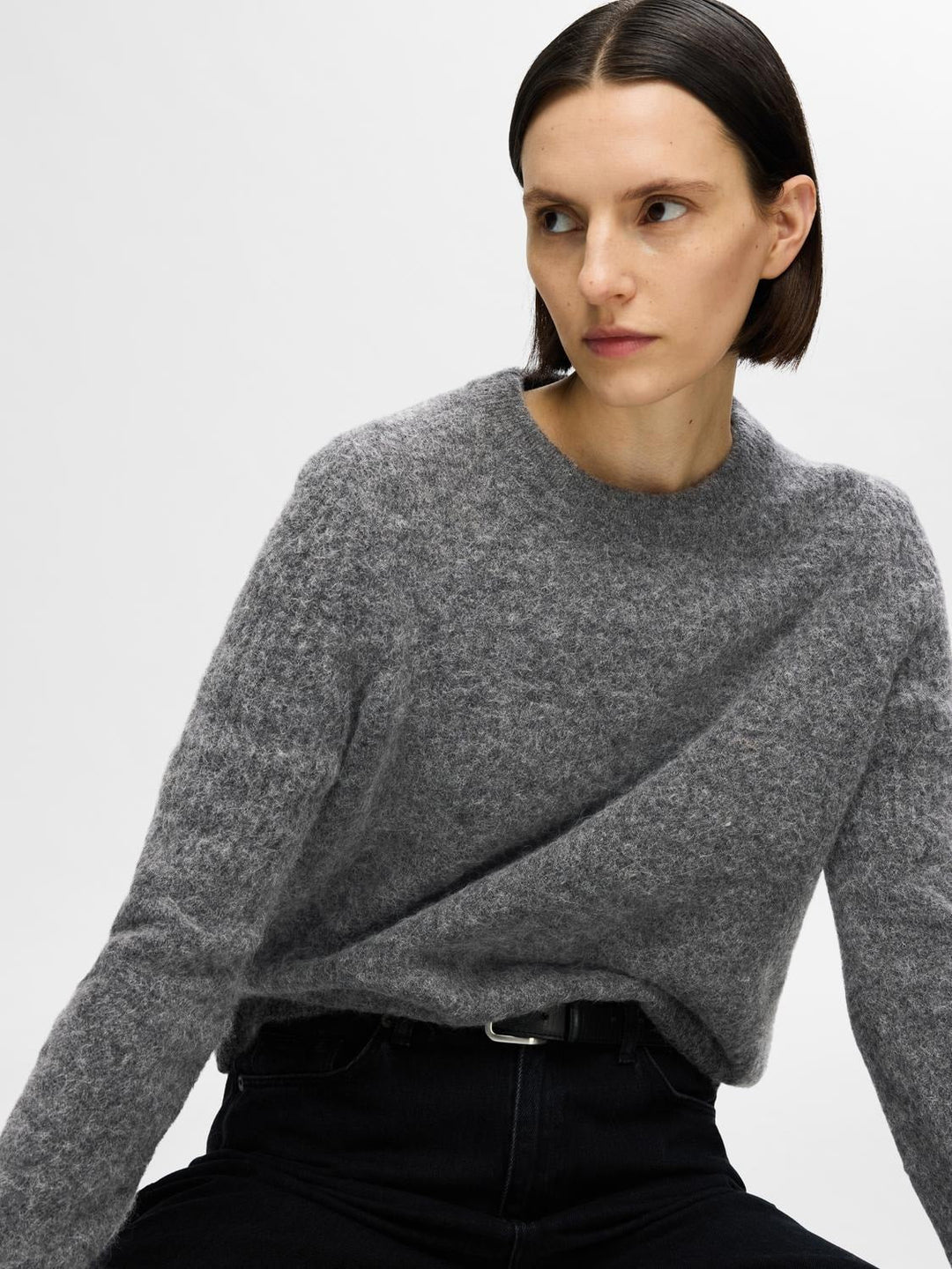 Sia Ras Ls Knit O - Neck Medium Grey Melange | Genser | Smuk - Dameklær på nett