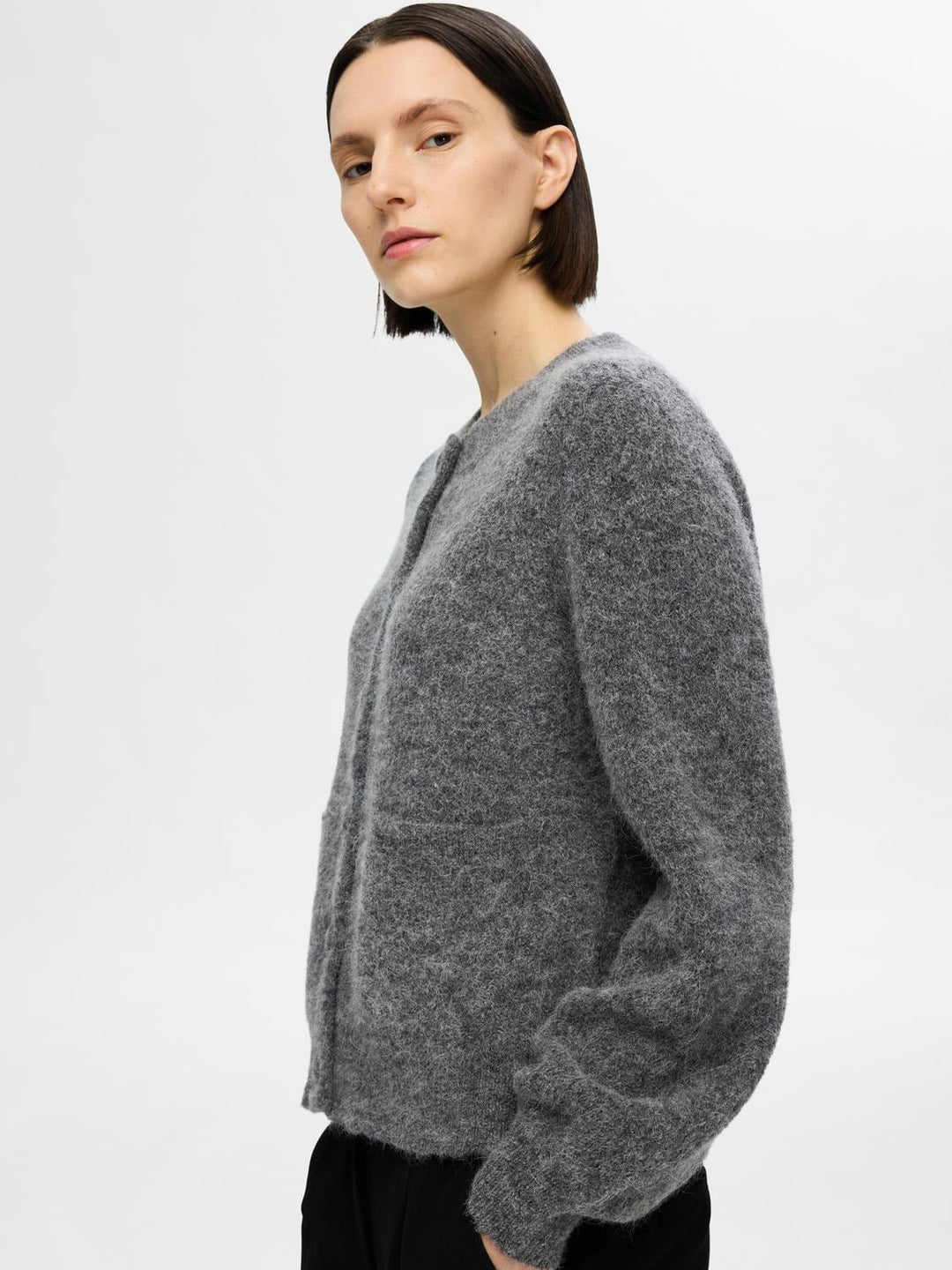 Sia Ras Ls Knit Pocket Cardigan Medium Grey Melange | Genser | Smuk - Dameklær på nett