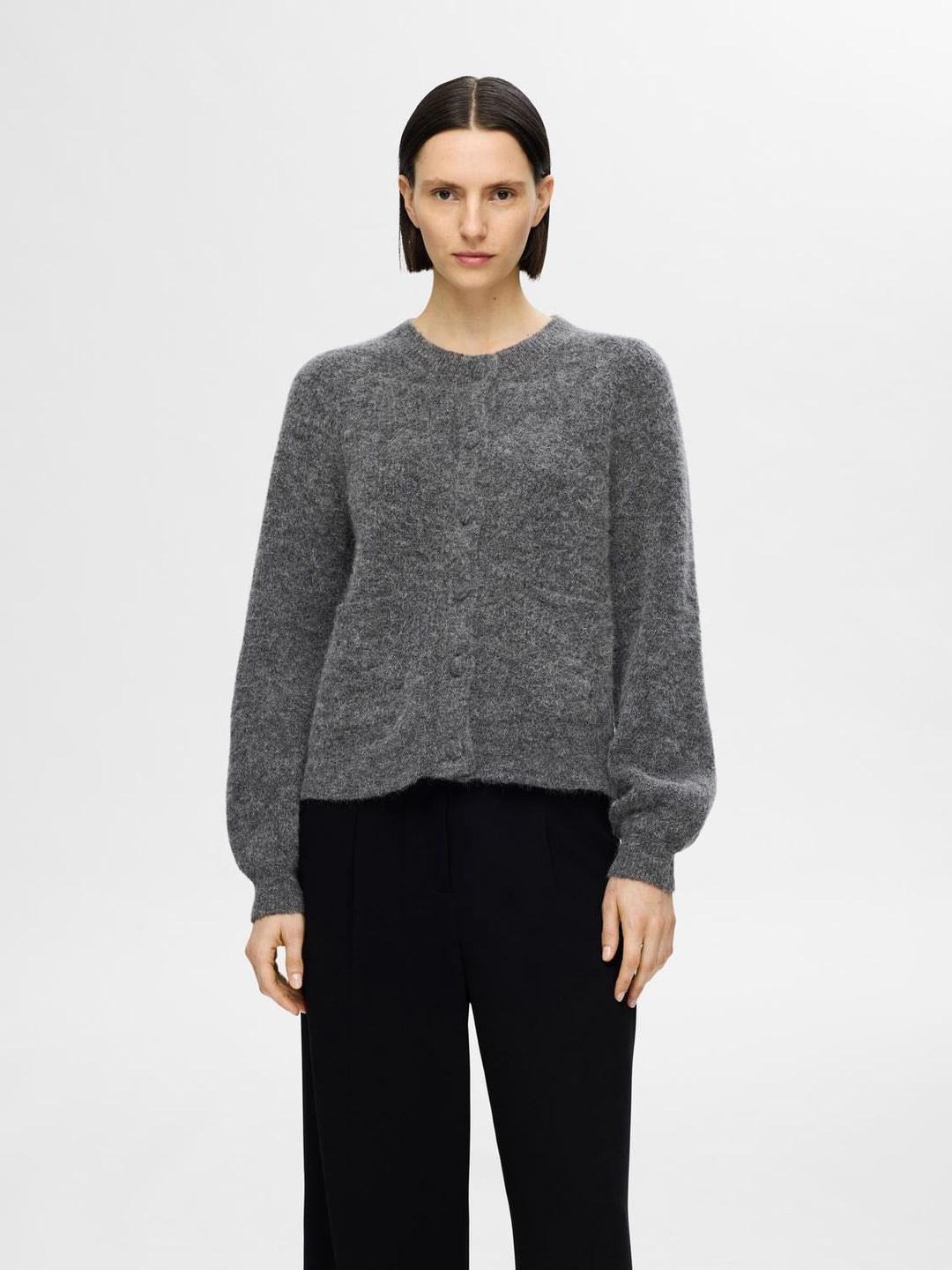 Sia Ras Ls Knit Pocket Cardigan Medium Grey Melange | Genser | Smuk - Dameklær på nett