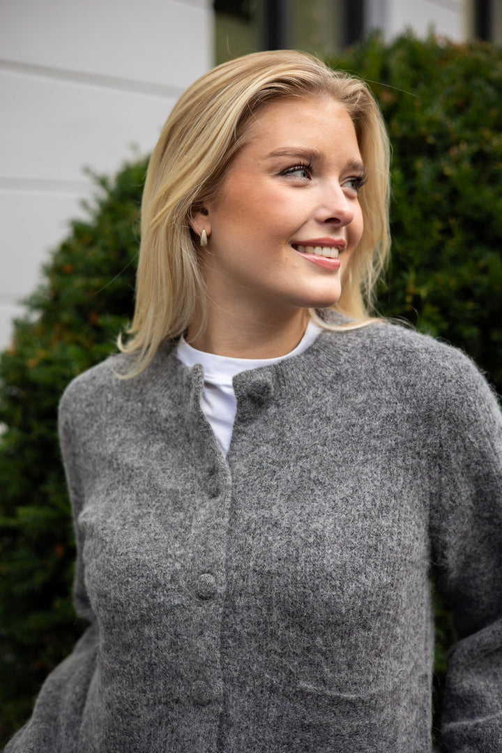 Sia Ras Ls Knit Pocket Cardigan Medium Grey Melange | Genser | Smuk - Dameklær på nett