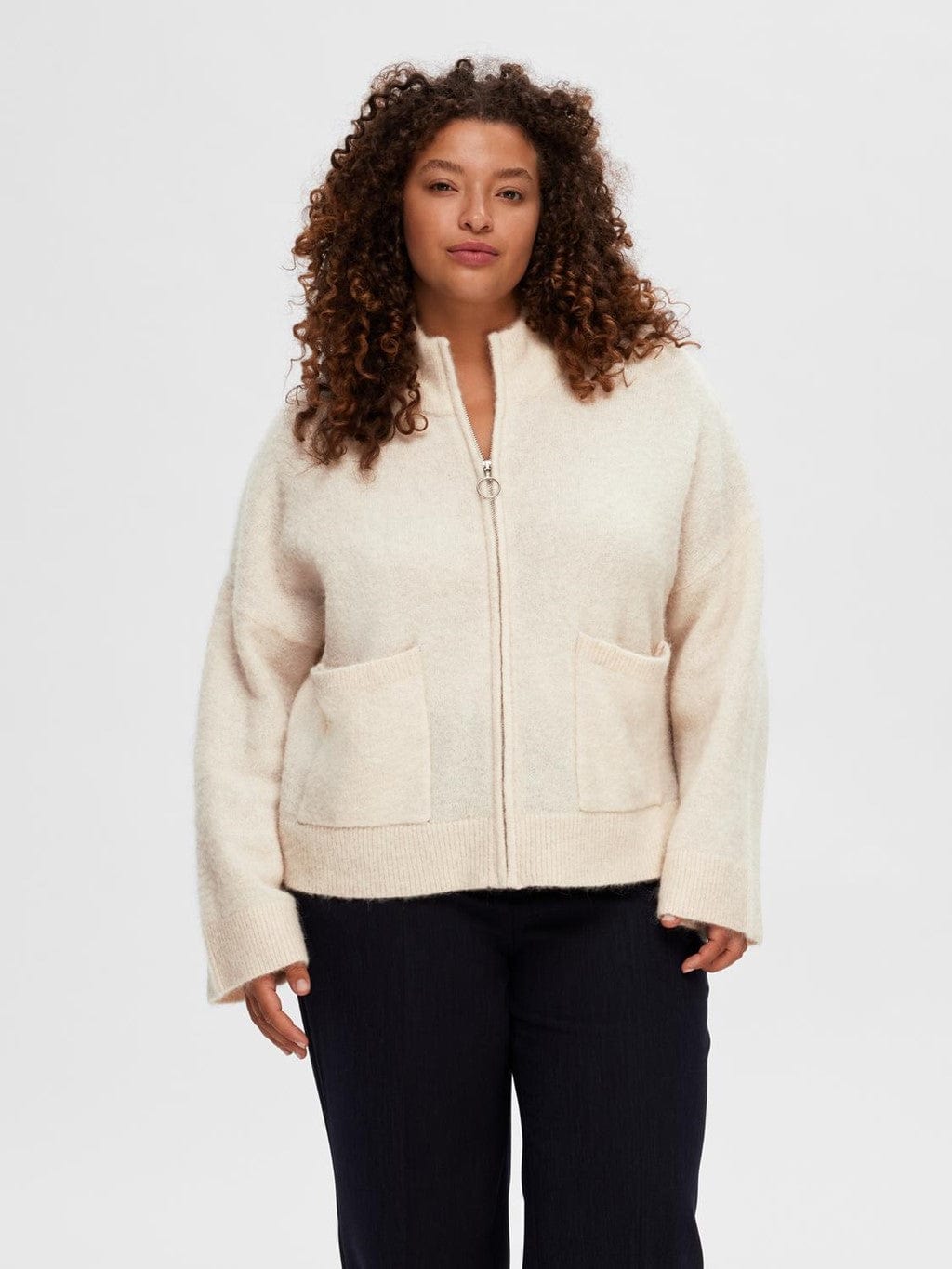 Sia Ras Ls Knit Zipper Cardigan Birch | Genser | Smuk - Dameklær på nett