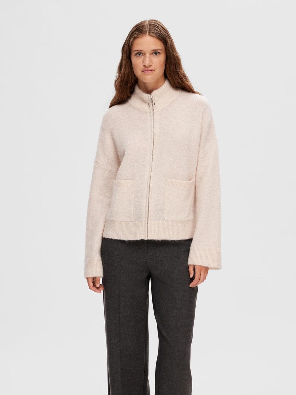 Sia Ras Ls Knit Zipper Cardigan Birch | Genser | Smuk - Dameklær på nett