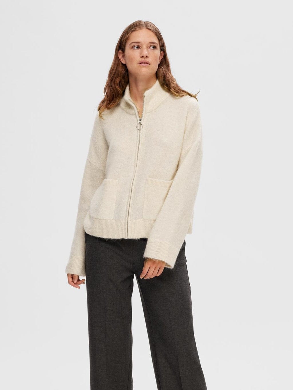 Sia Ras Ls Knit Zipper Cardigan Birch | Genser | Smuk - Dameklær på nett