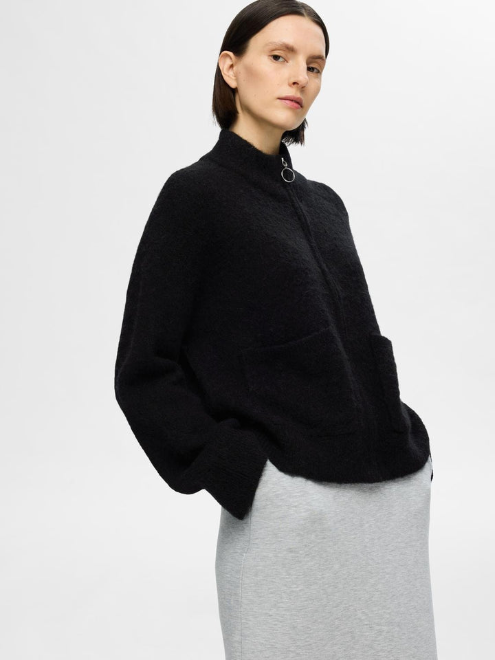 Sia Ras Ls Knit Zipper Cardigan Black | Genser | Smuk - Dameklær på nett