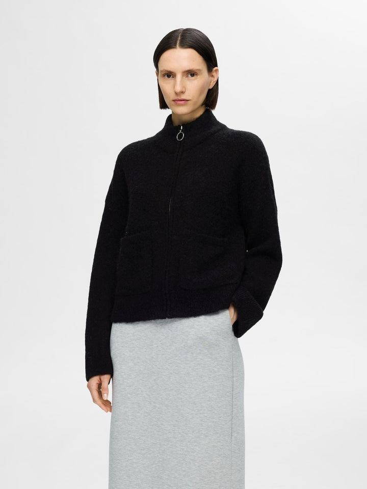 Sia Ras Ls Knit Zipper Cardigan Black | Genser | Smuk - Dameklær på nett