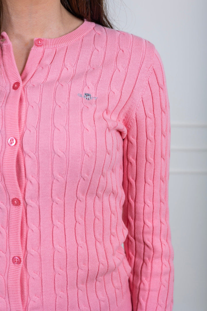 Stretch Cotton Cable Knit Cardigan Geranium Pink | Genser | Smuk - Dameklær på nett