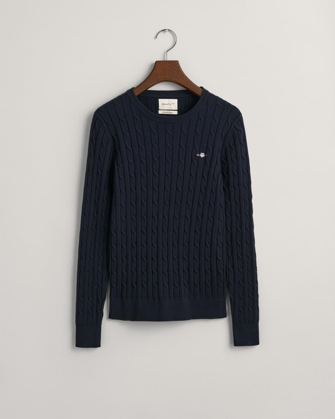 Stretch Cotton Cable Knit Crew Neck Sweater Evening Blue | Genser | Smuk - Dameklær på nett