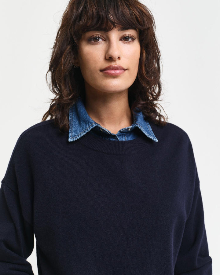 Superfine Lambswool Crew Neck Sweater Evening Blue | Genser | Smuk - Dameklær på nett