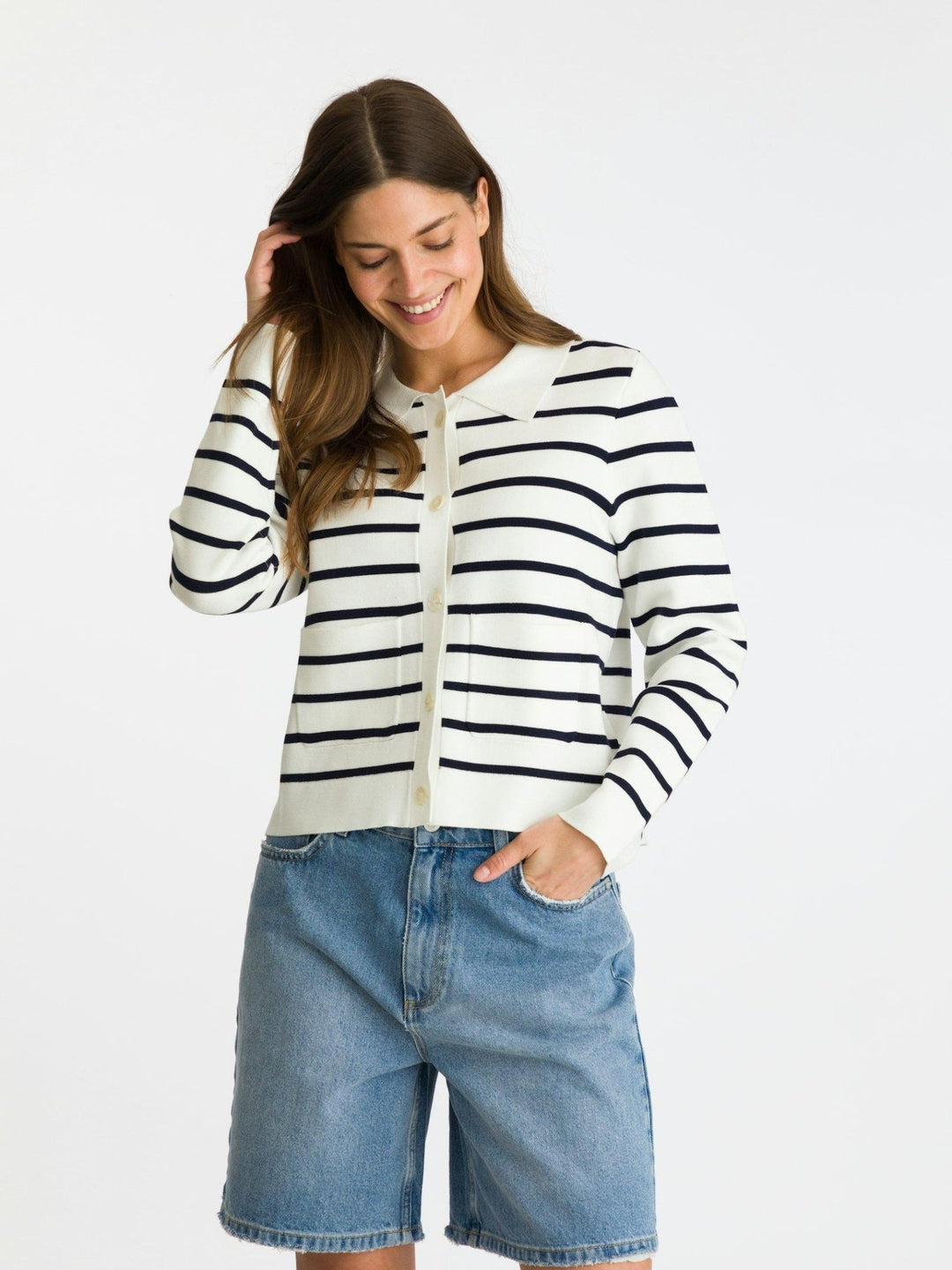 Tippi Knit Stripe Cardigan White/Navy | Genser | Smuk - Dameklær på nett