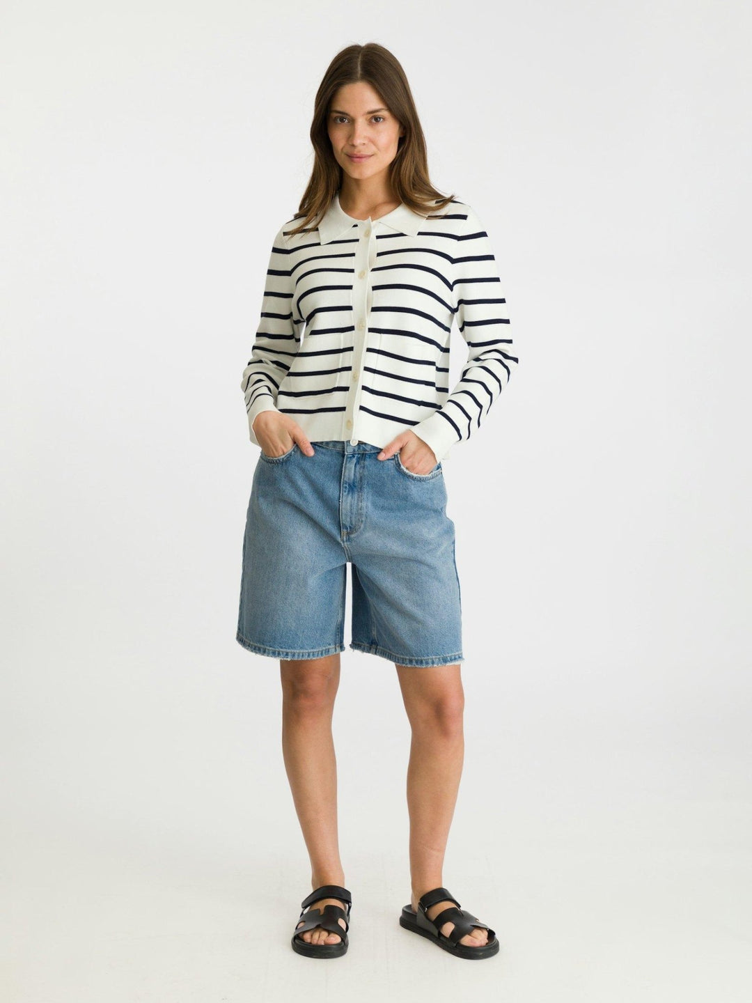 Tippi Knit Stripe Cardigan White/Navy | Genser | Smuk - Dameklær på nett