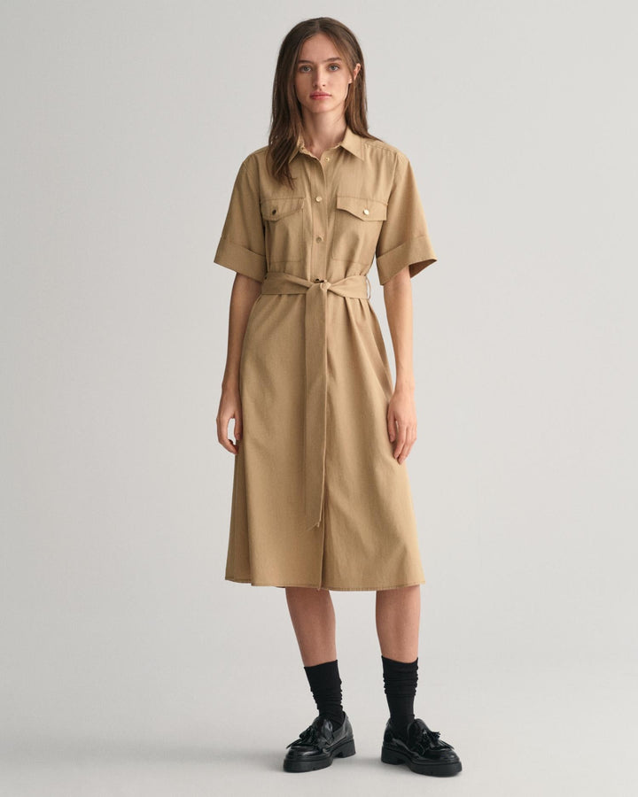 Utility Short Sleeve Shirt Dress Dark Khaki | Kjoler | Smuk - Dameklær på nett