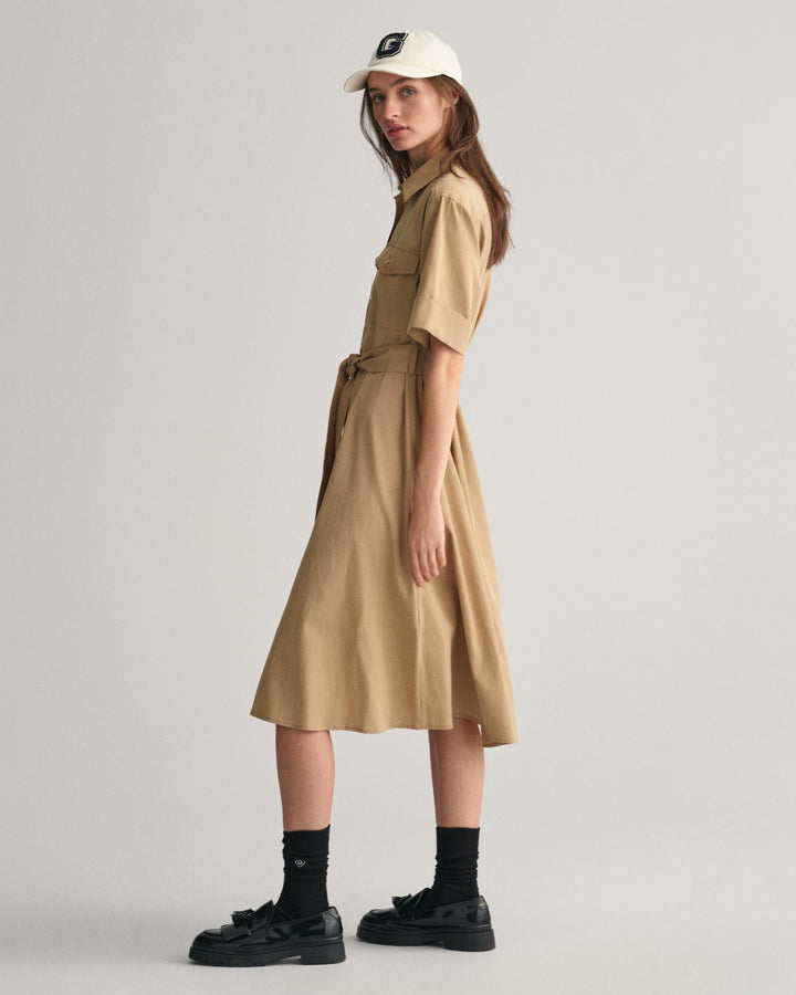 Utility Short Sleeve Shirt Dress Dark Khaki | Kjoler | Smuk - Dameklær på nett