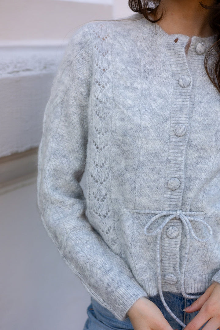 Vera Ls Knit Belt Cardigan Light Grey Melange | Genser | Smuk - Dameklær på nett