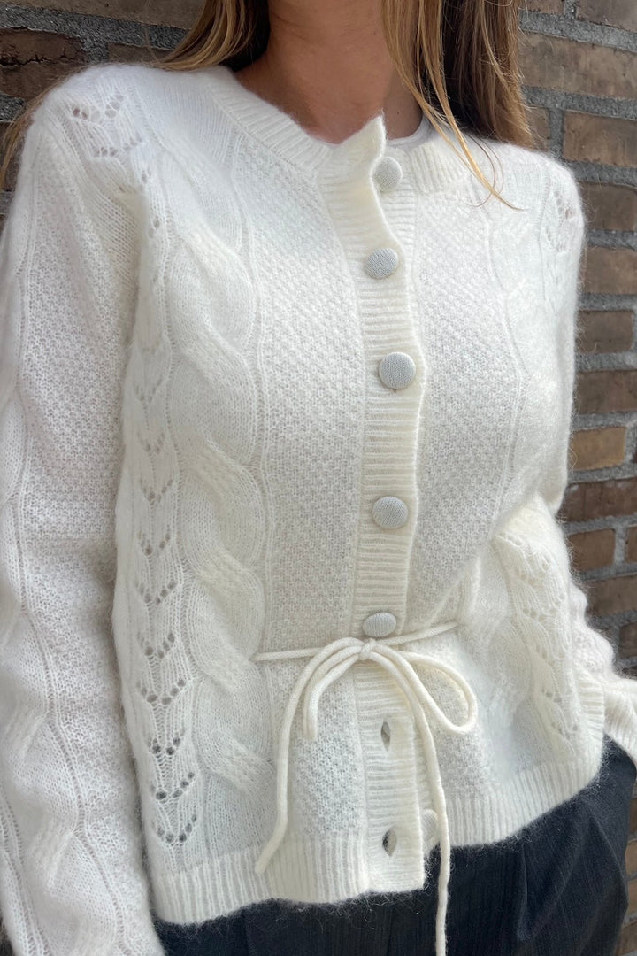 Vera Ls Knit Belt Cardigan Snow White | Genser | Smuk - Dameklær på nett