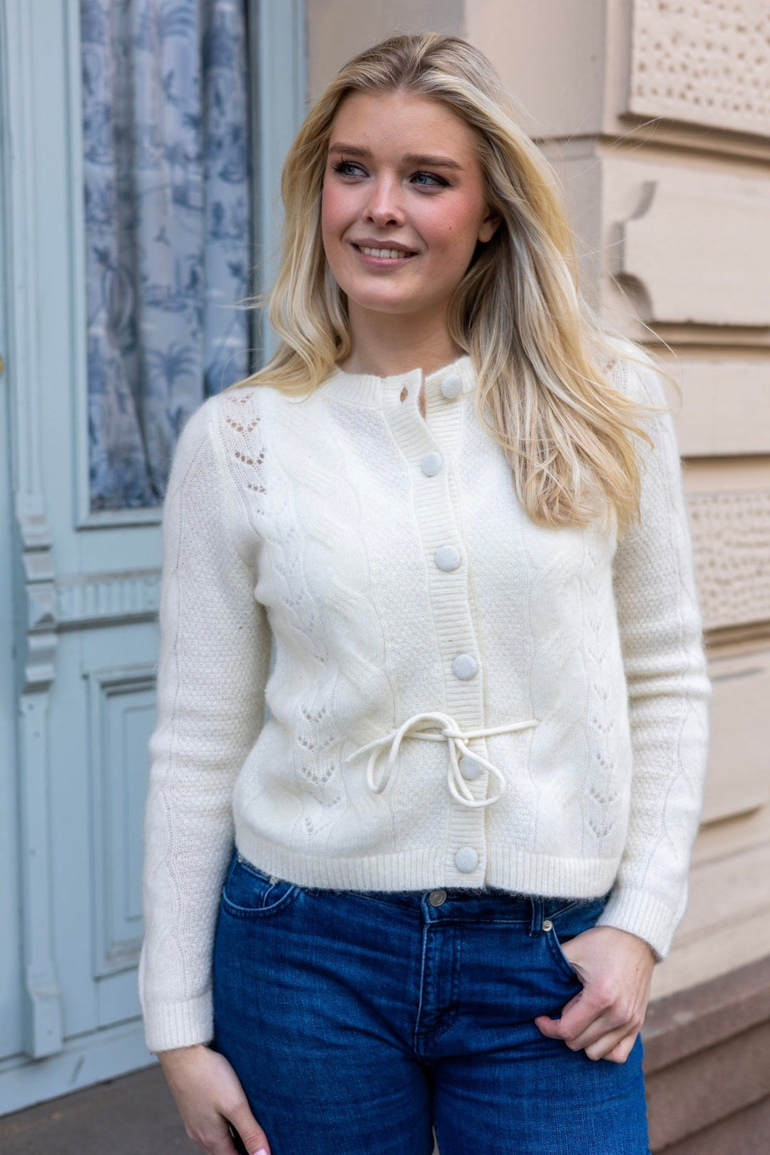 Vera Ls Knit Belt Cardigan Snow White | Genser | Smuk - Dameklær på nett