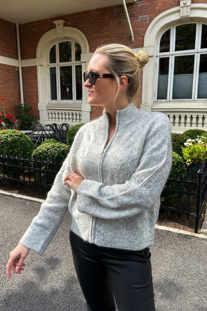 Vera Ls Knit Zip Cardigan Light Grey Melange | Genser | Smuk - Dameklær på nett