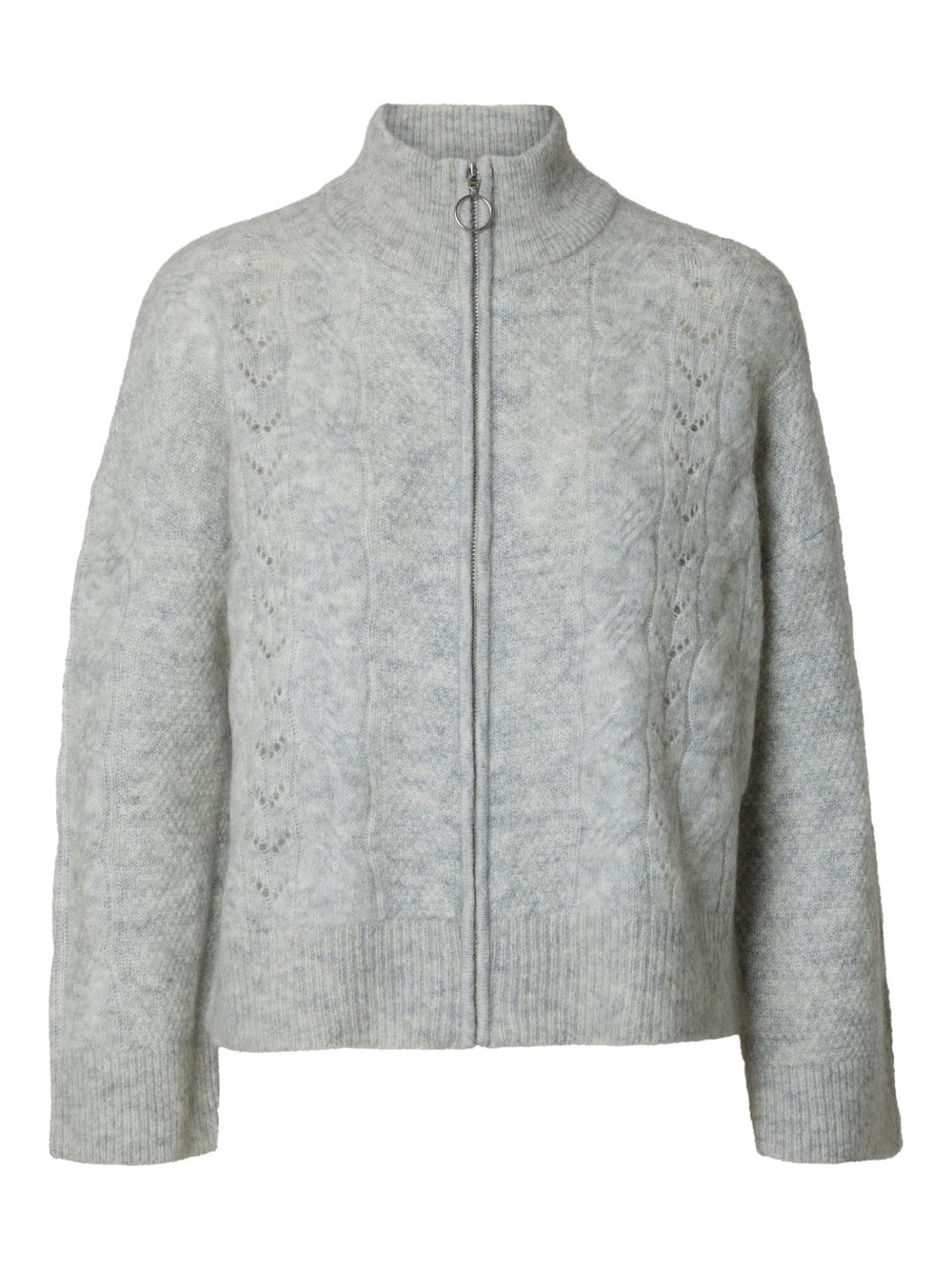 Vera Ls Knit Zip Cardigan Light Grey Melange | Genser | Smuk - Dameklær på nett